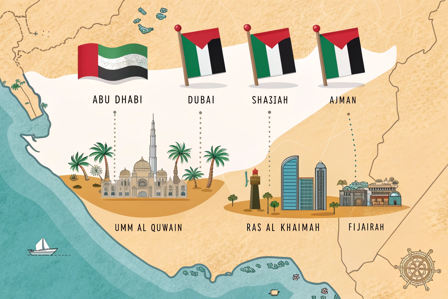 ¿Cuáles son los siete países que conforman los Emiratos Árabes Unidos